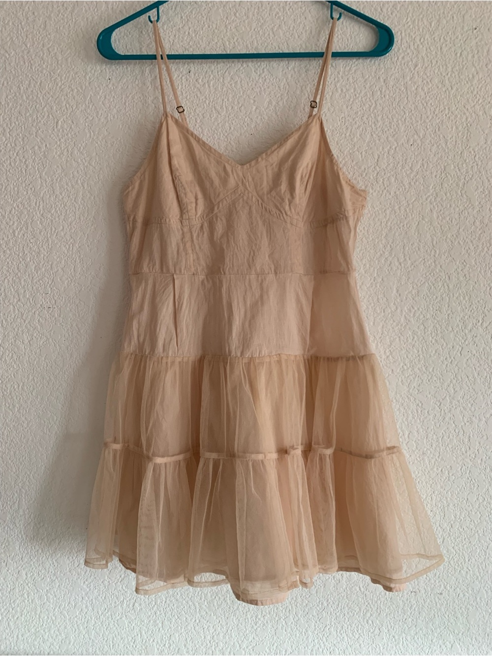 Sheer Tiered Mini Slip Dress in Nude - Women